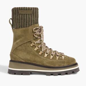 NWT JIMMY CHOO Chike Army Green Suede Hiking Boots with Knitted Sock 38.5